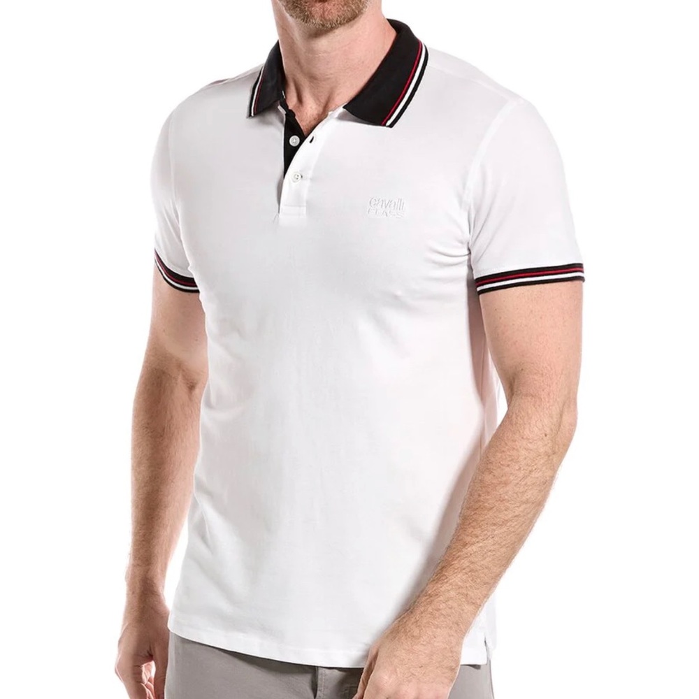 NWT Cavalli Class Men’s Large Polo White with Navy Accents